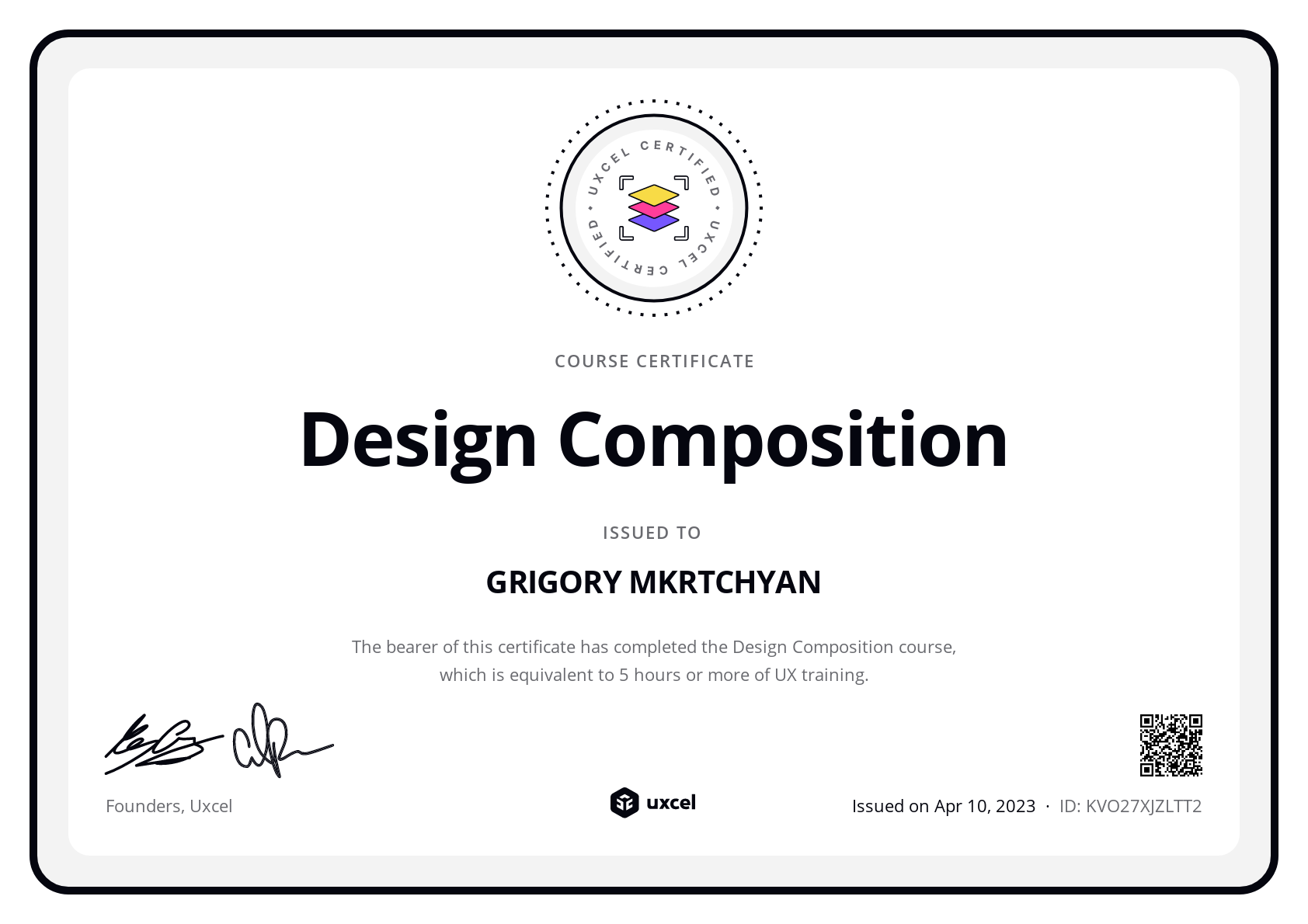GRIGORY MKRTCHYAN's certificate